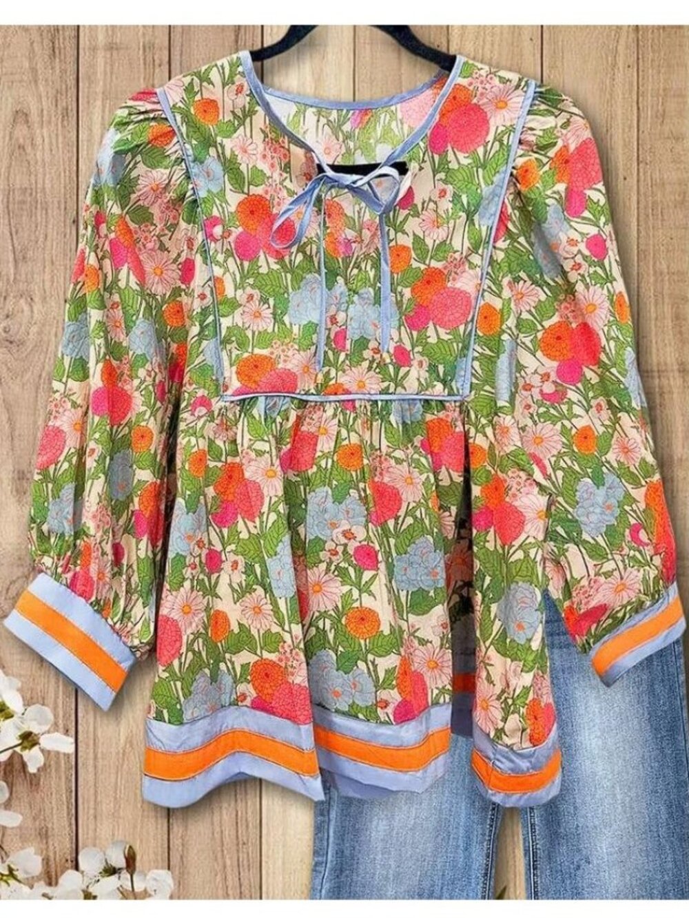 SAGE VELL Women's Patchwork Urban Tie Neck Floral Print Blouse Size S Multicolor